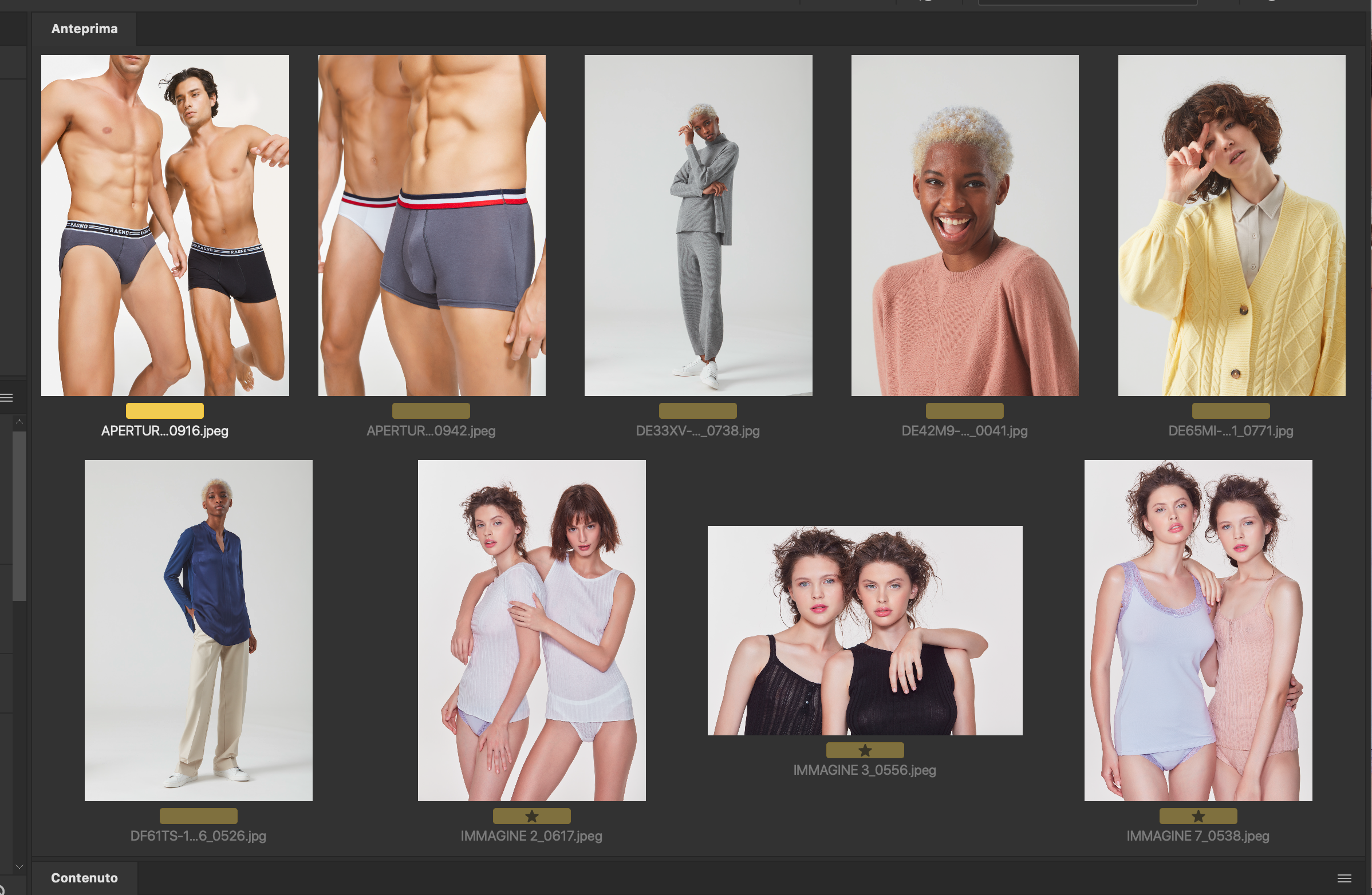 Editing di immagini moda per lookbook underwear e abbigliamento uomo e donna