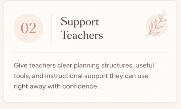 Support teachers: Tips for providing teachers with clear planning structures, useful tools, and instructional support.