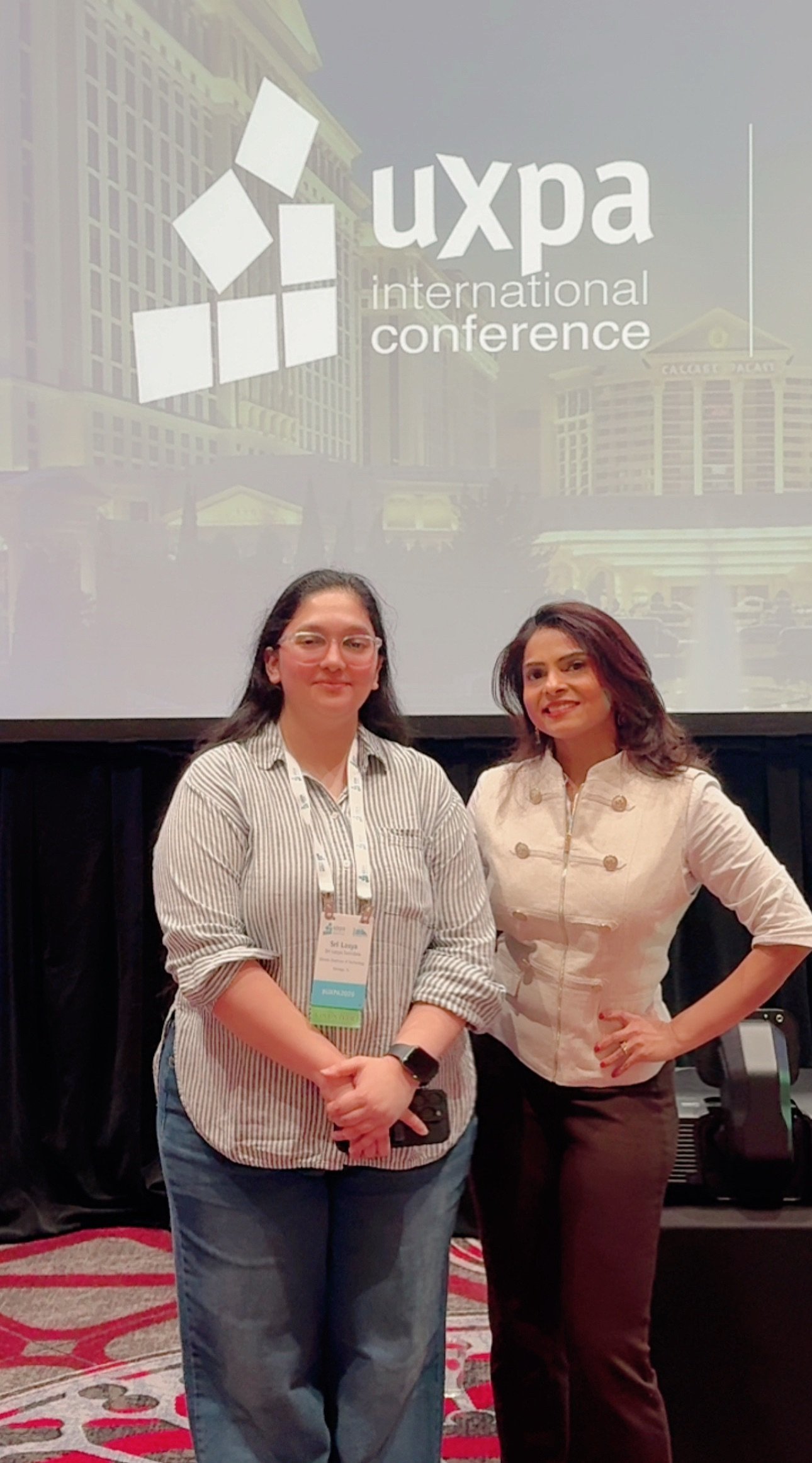 Niketa Jhaveri with a fellow attendee at UXPA International, connecting with the UX research and design community.