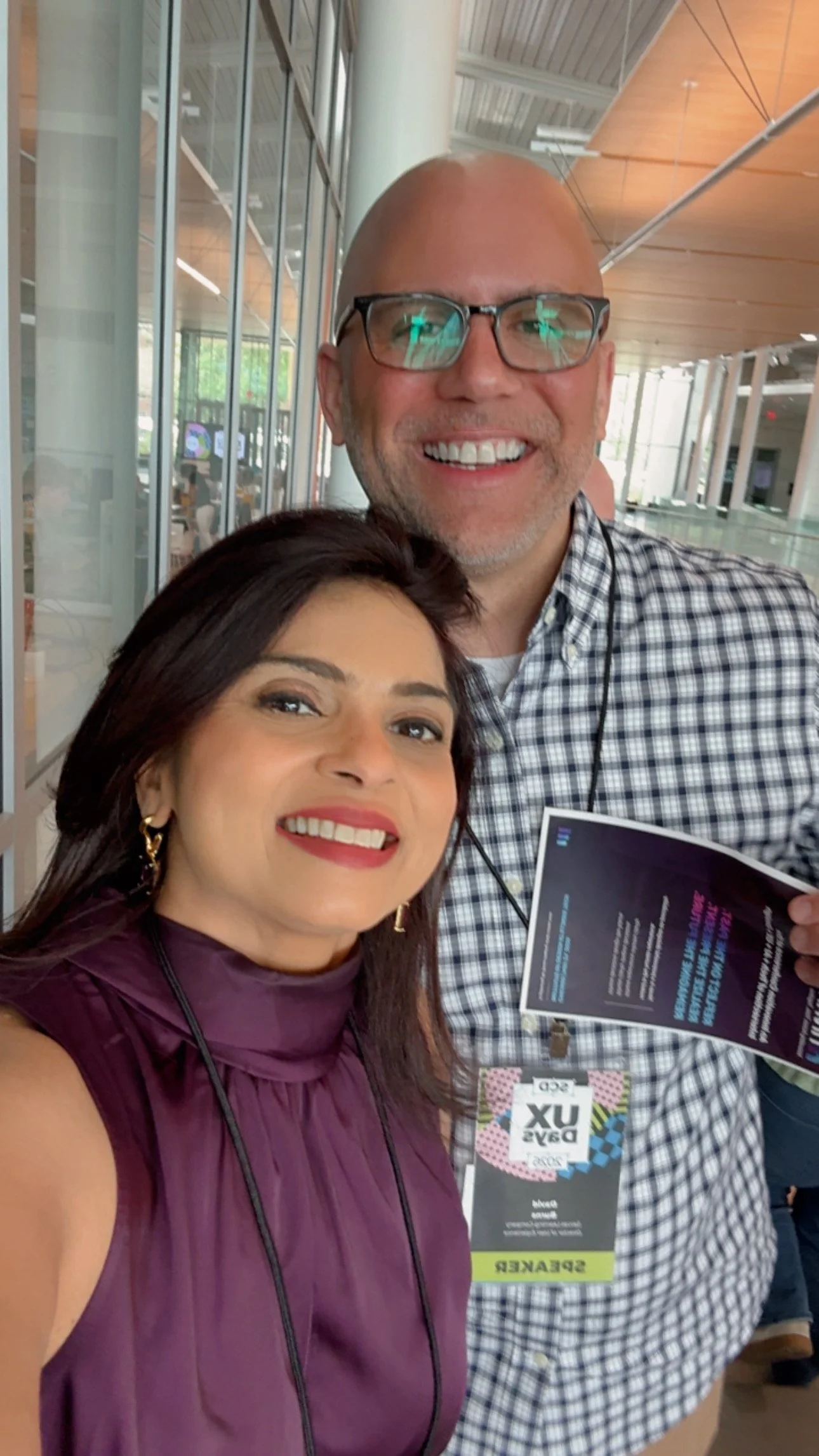 Niketa Jhaveri with a fellow attendee at SCD UX Days, celebrating community and collaboration in UX and AI.