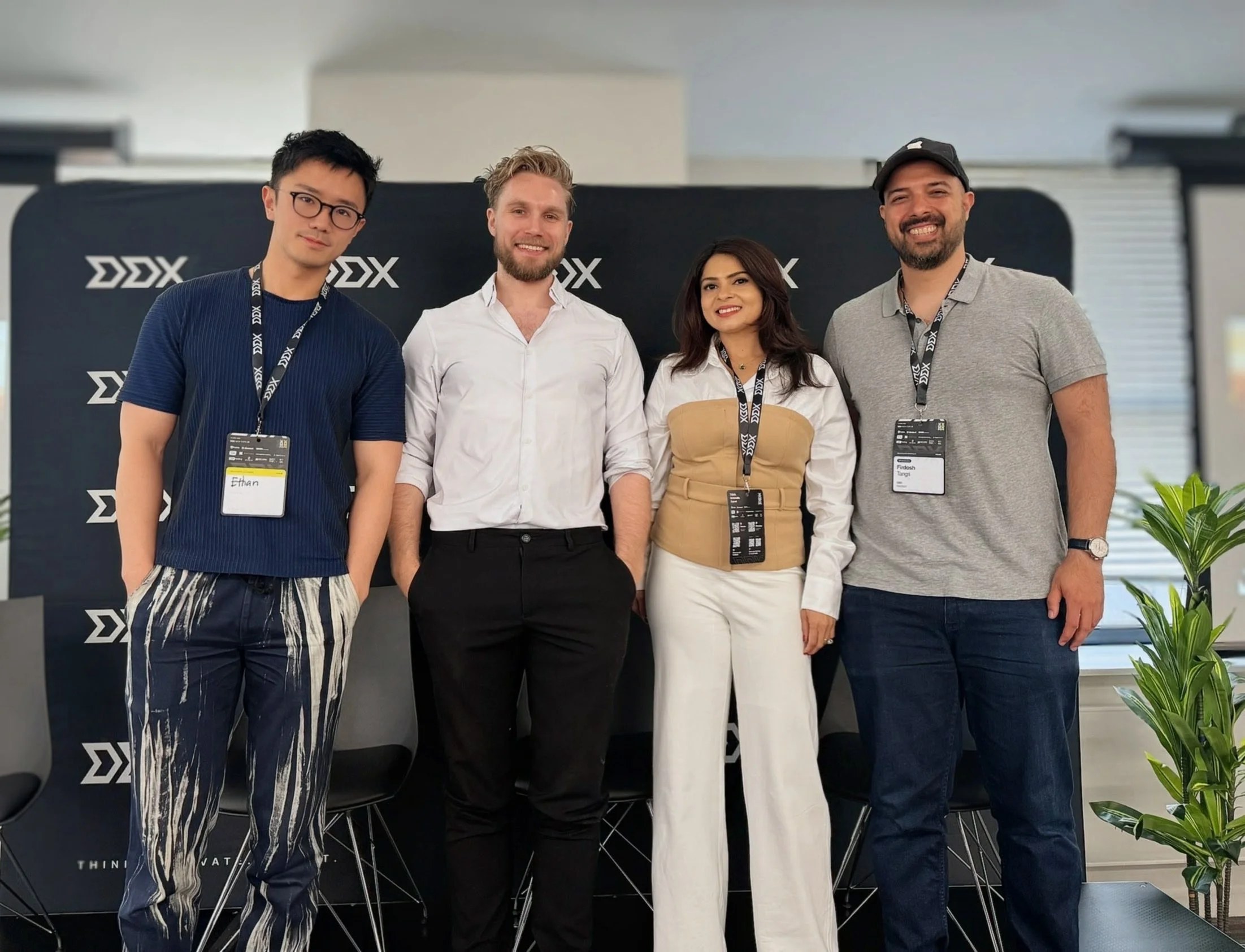 From left, Ethan Ye of OpenAI, Sebastian Gier of DDX, Niketa Jhaveri of Amazon, and Firdosh Tangri of Fantasy at DDX New York 2026