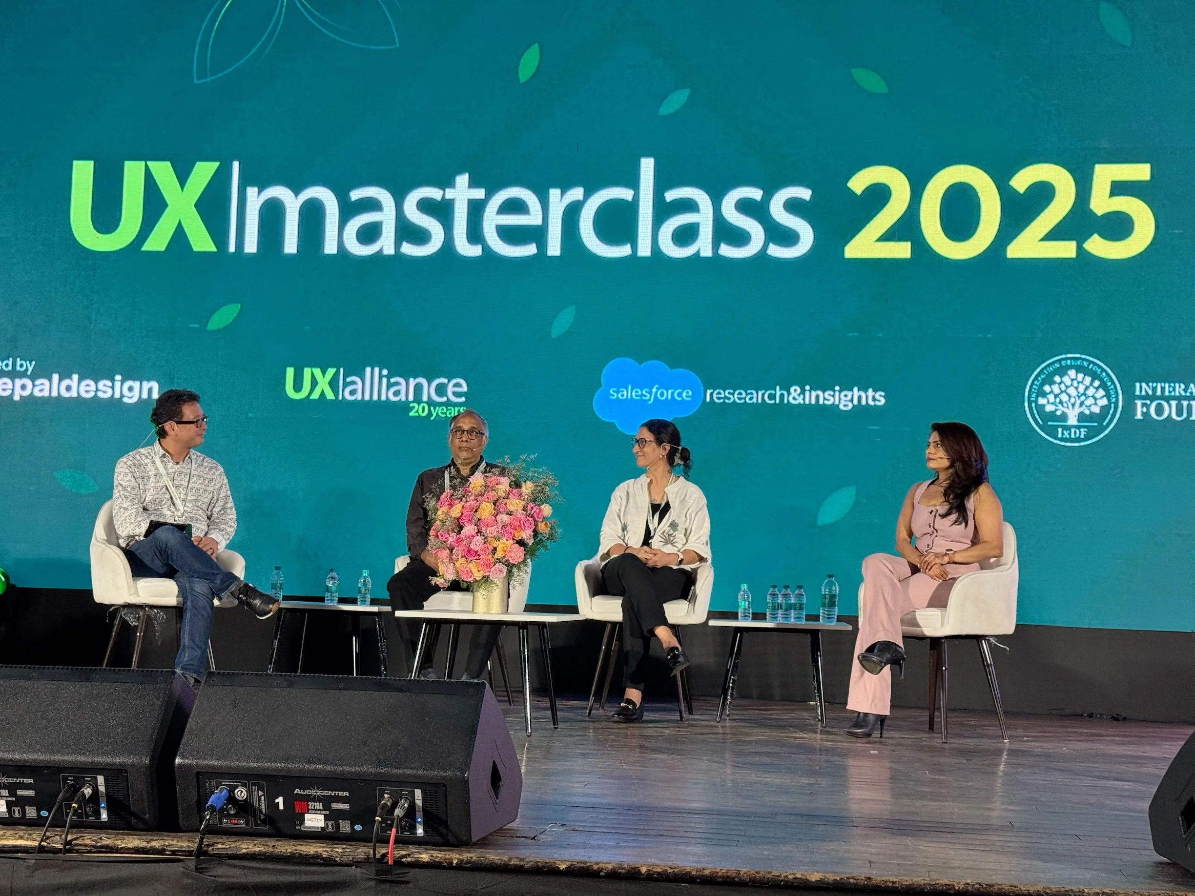 Niketa Jhaveri participating in a panel discussion on AI, UX, and innovation at UX Masterclass 2025.