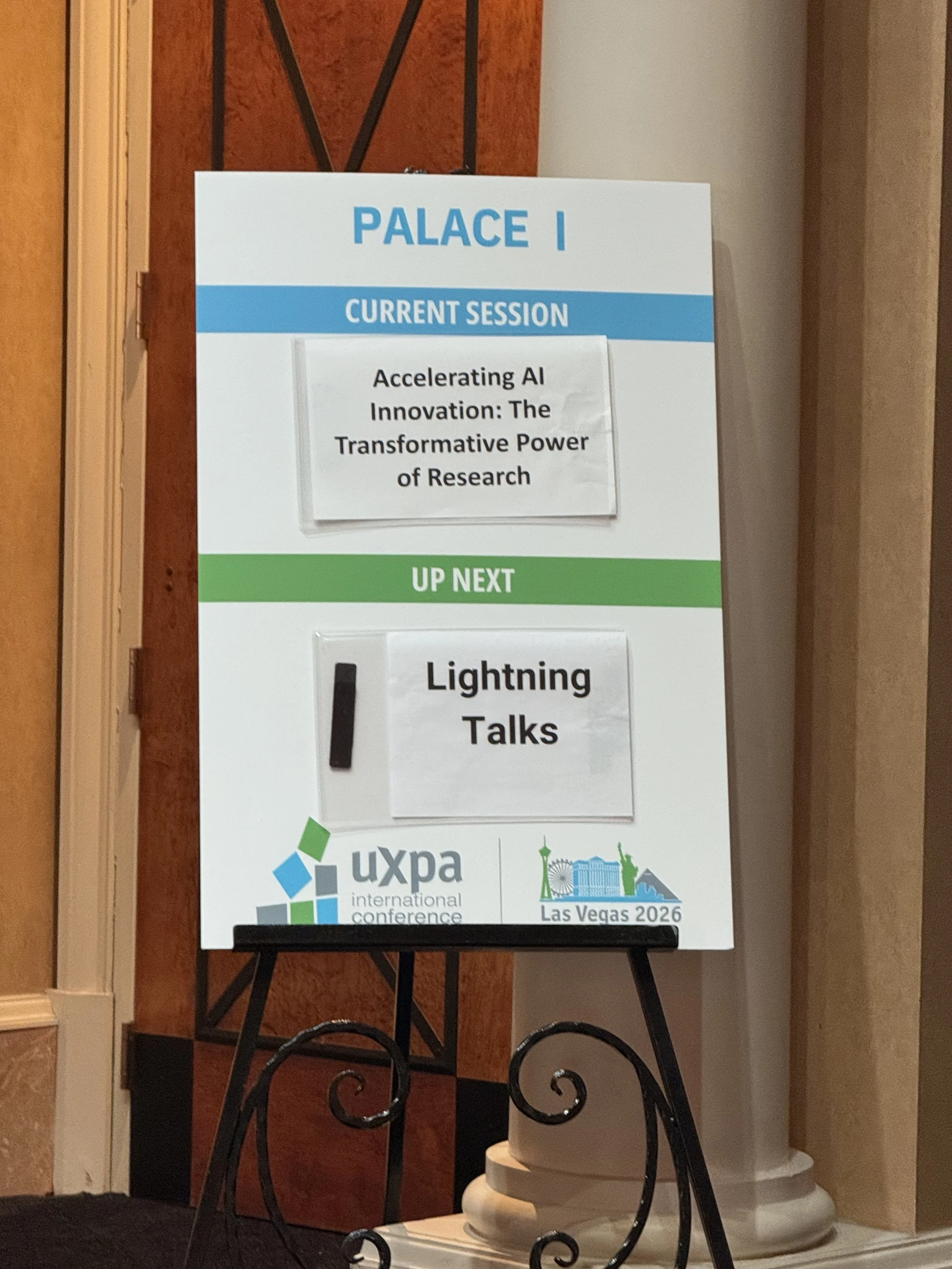 Conference signage for Niketa Jhaveri’s AI innovation session at UXPA International.