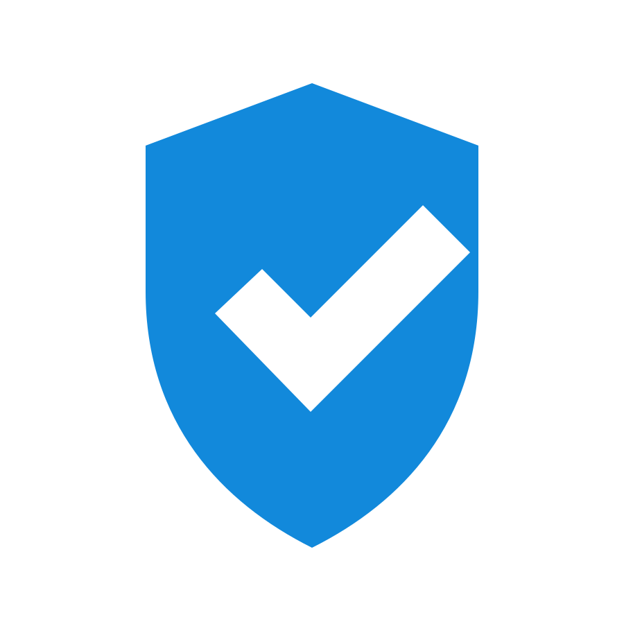 Blue shield with a black checkmark in the center, symbolizing protection or approval.