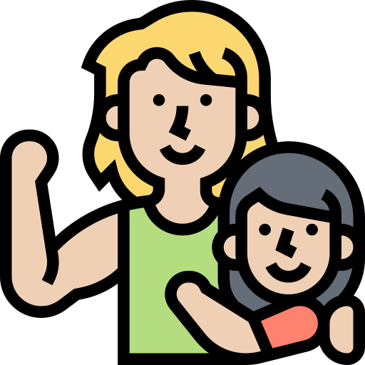 Cartoon illustration of two smiling girls, one with blonde hair and the other with dark hair, celebrating together.