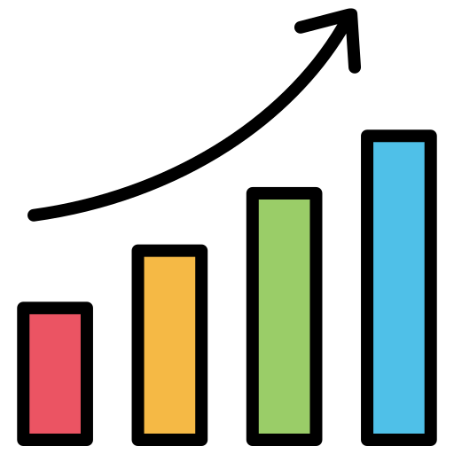 A bar graph with four vertical bars of different colors and heights
