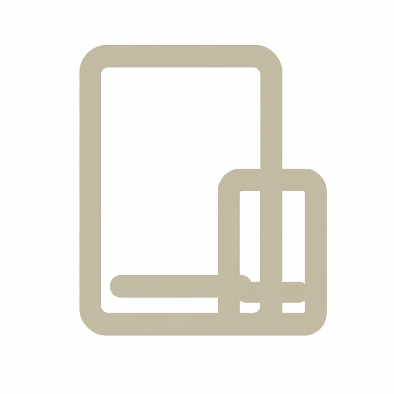 Minimalist digital device outline with a smartphone and two tablets.