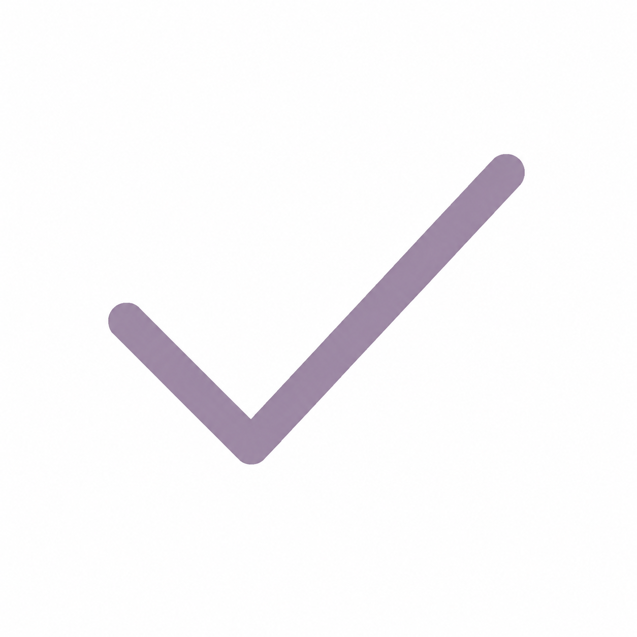 A purple check mark on a white background.