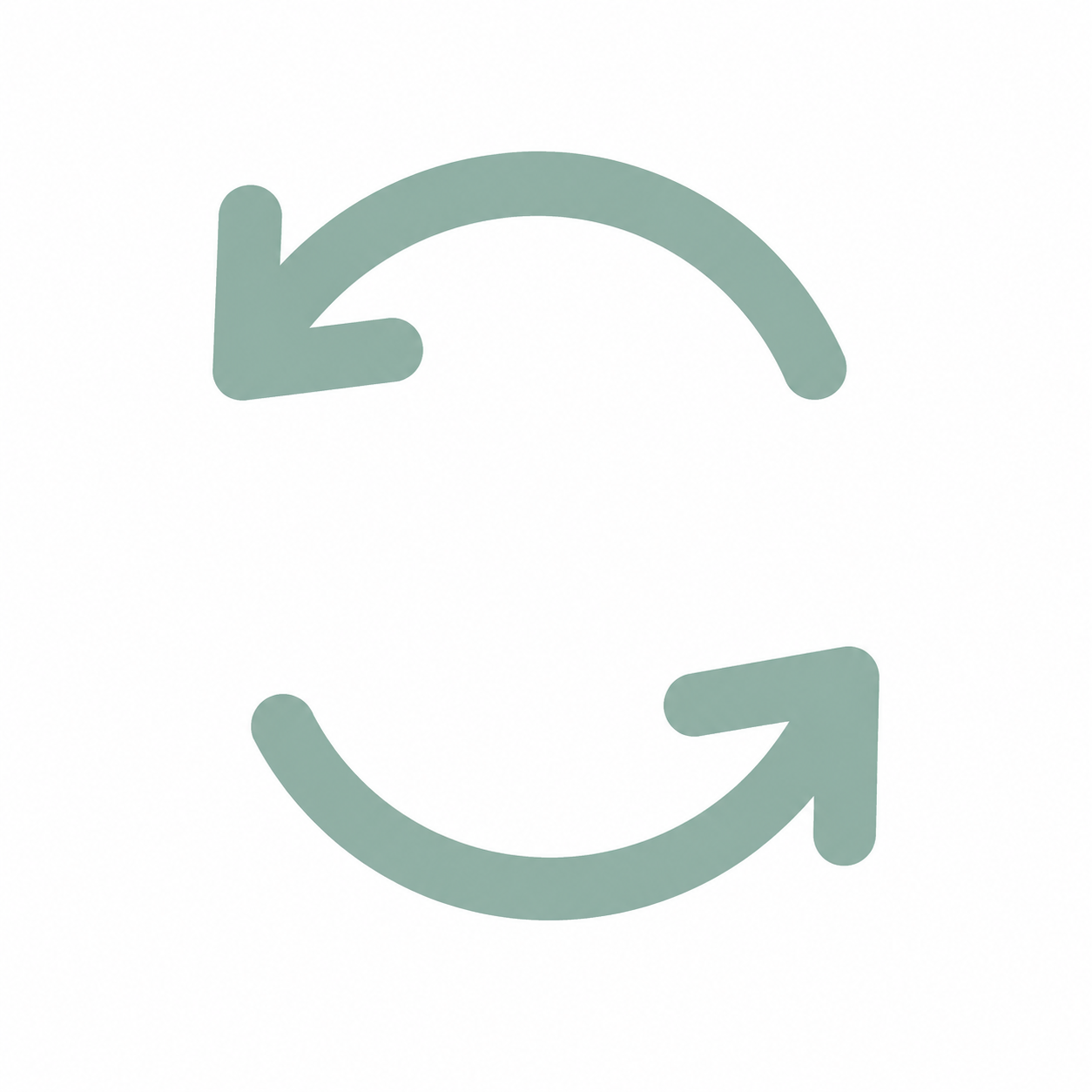 Two curved arrows in a circular formation, one pointing counterclockwise and the other clockwise, representing a cycle or rotation.