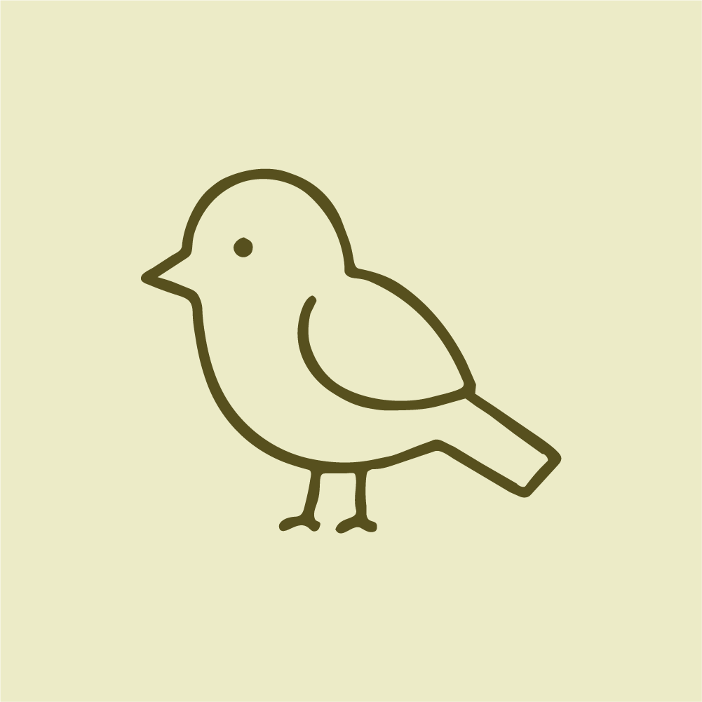 Simple line drawing of a small bird facing left on a light background.