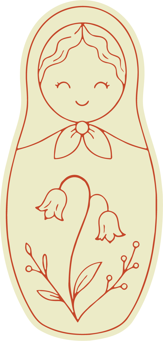 A simple illustration of a smiling girl with long hair, wearing a bow and surrounded by flowers inside an oval shape.