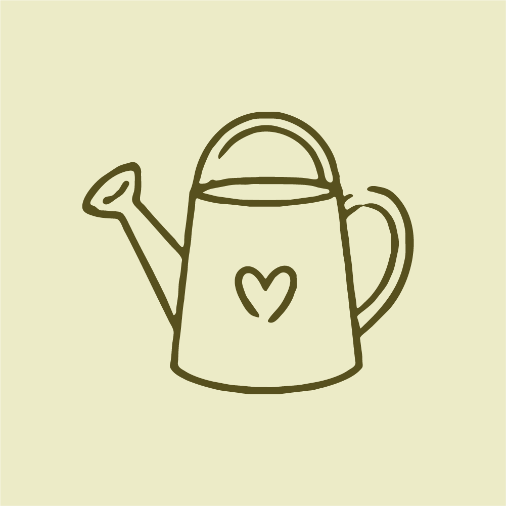 Simple line drawing of a watering can with a heart on it, on a light background.