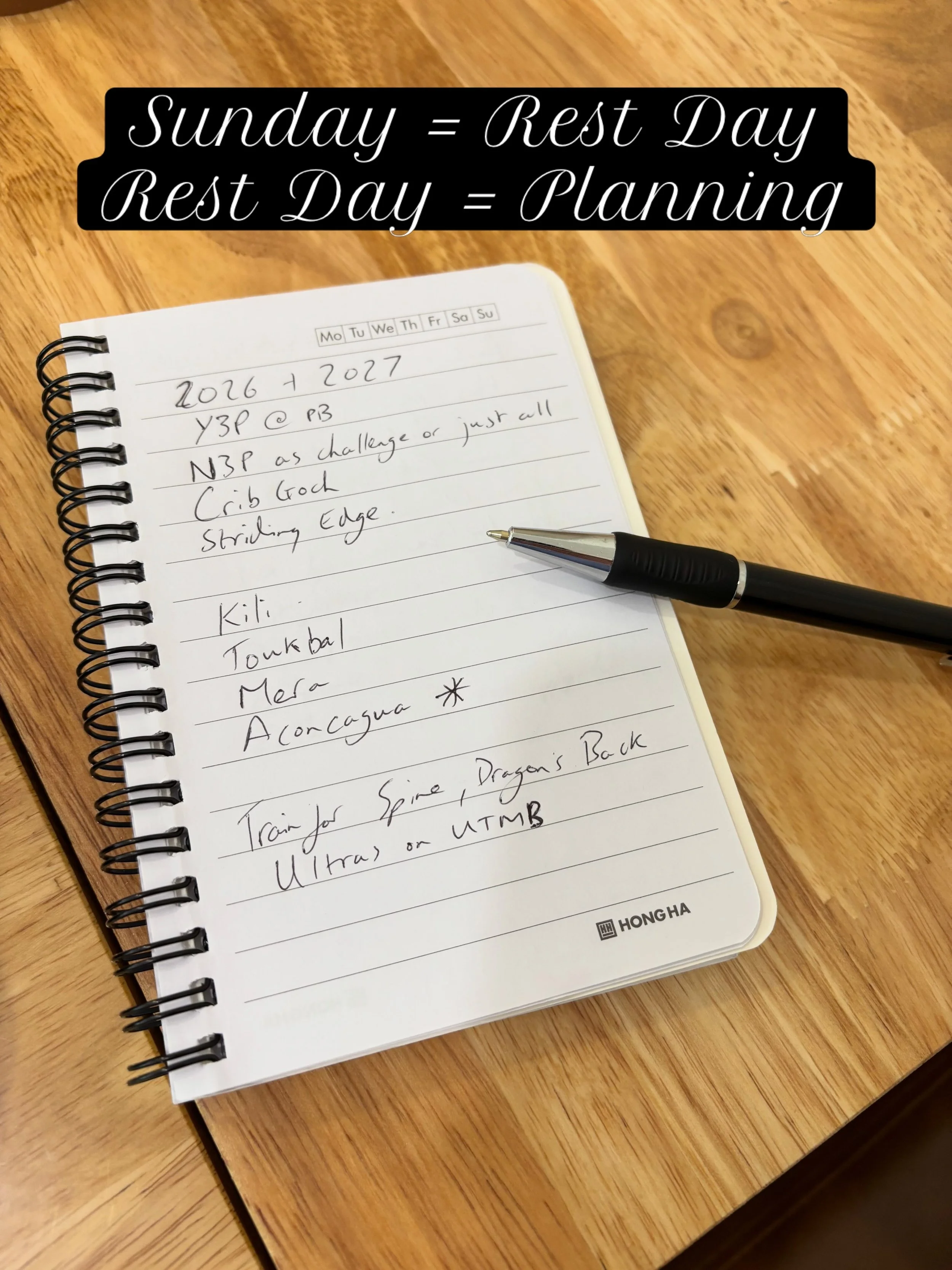 Sunday is the true rest day at the moment in my plan. But that means physical rest. Today is about the mental preparation instead. Here is a dream big list for the next 18 months. A mixture of hills, mountains and endurance. I wonder what will get ti