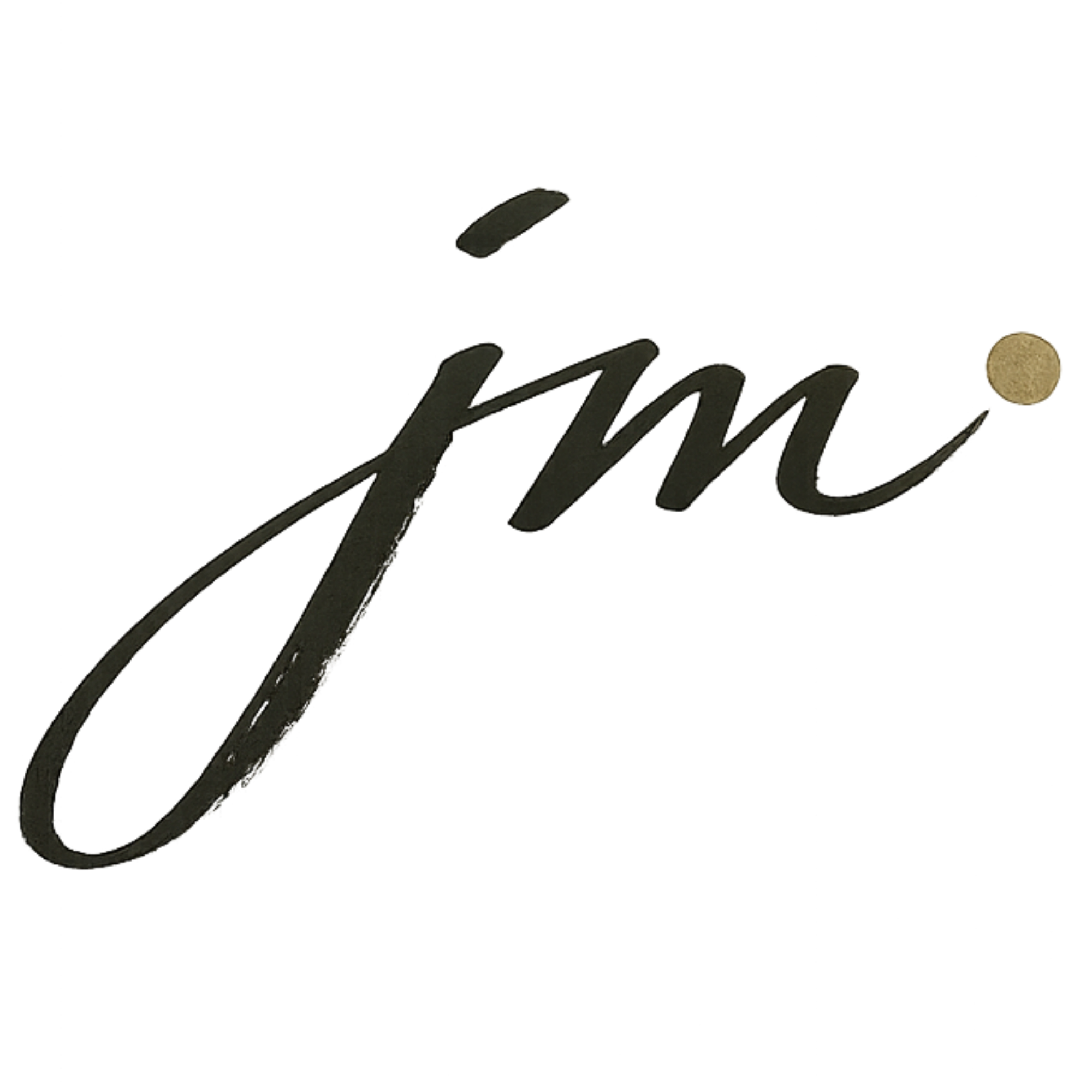 Close-up of the black cursive text 'famous' with a gold dot at the end.