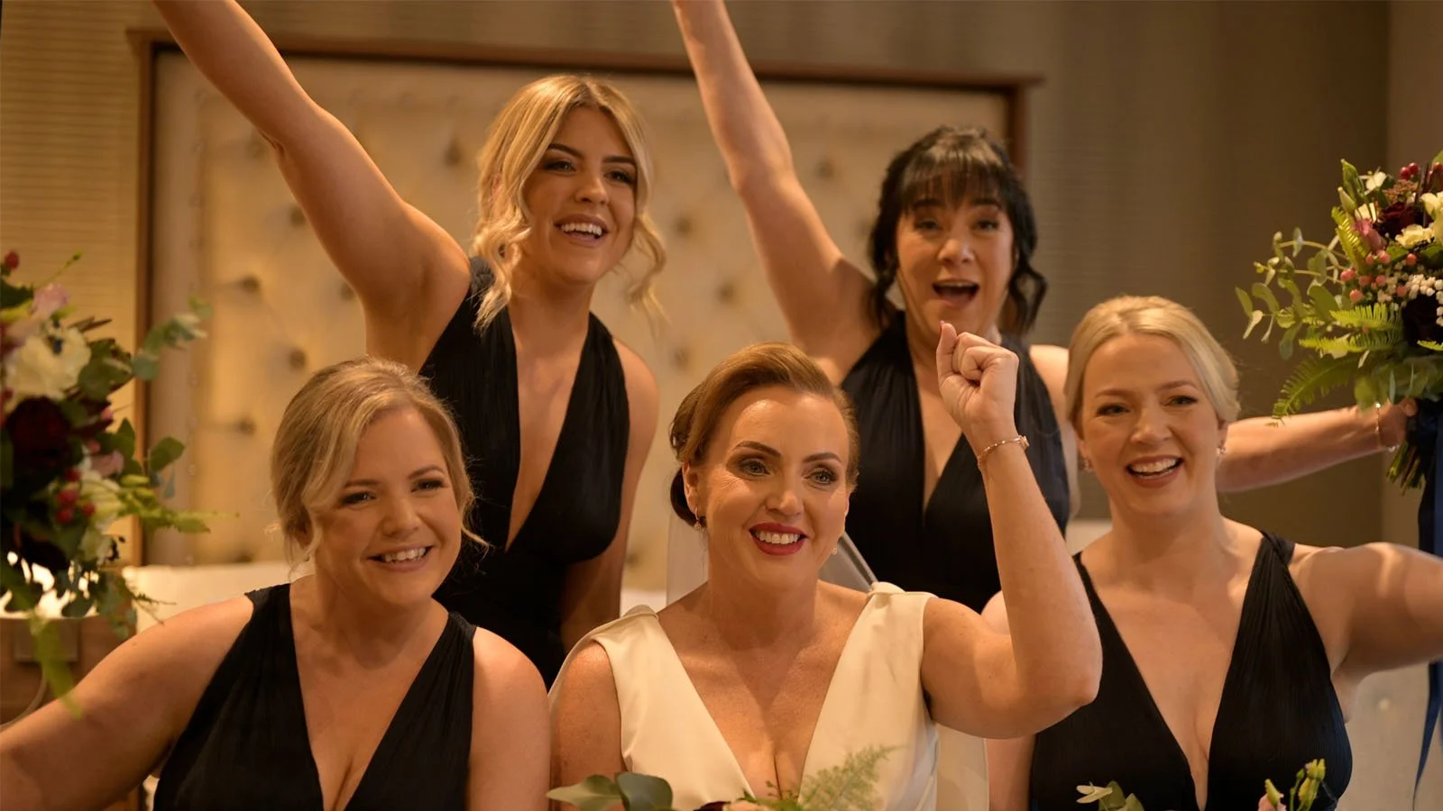  Screengrab and capture showing the bridesmaids’ cheer taken from the bride’s wedding video in Cookstown. 