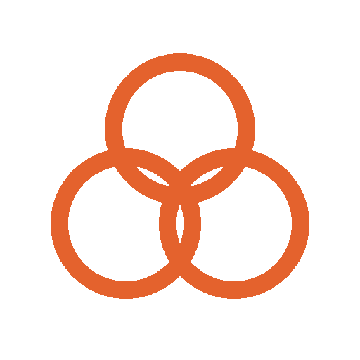 Graphic of three interconnected orange circles with overlapping areas on a black background.