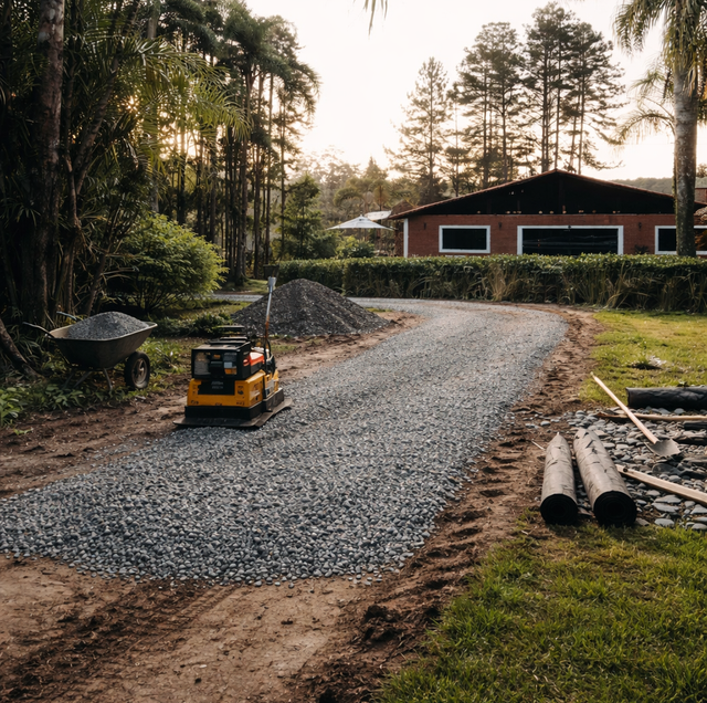 grass driveway with tire tracks before gravel conversion