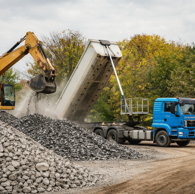 two-toned gravel piles beside construction loader at site