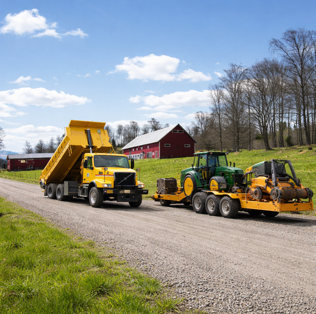 work truck tires ruts dirt driveway gravel path