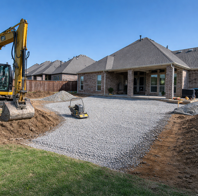 water pooled around gravel driveway at rural home