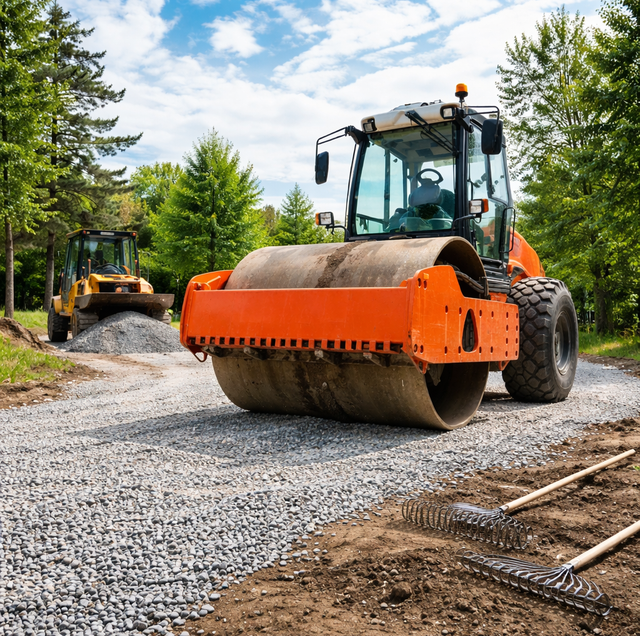 fresh gravel spread across long residential driveway