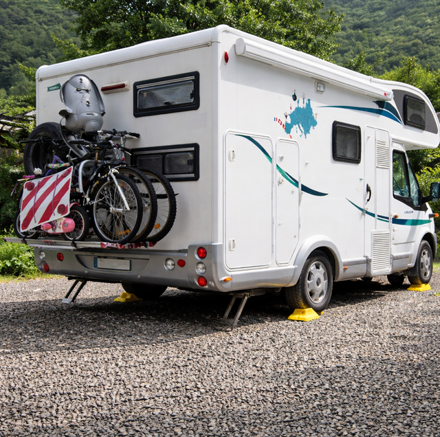 sunken gravel under RV stabilizer jack in driveway