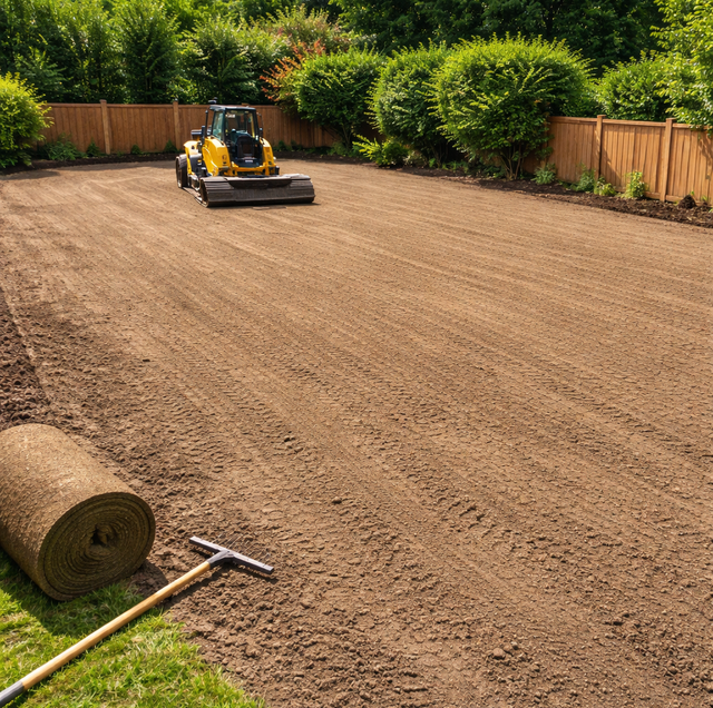 freshly graded lawn settling before sod installation