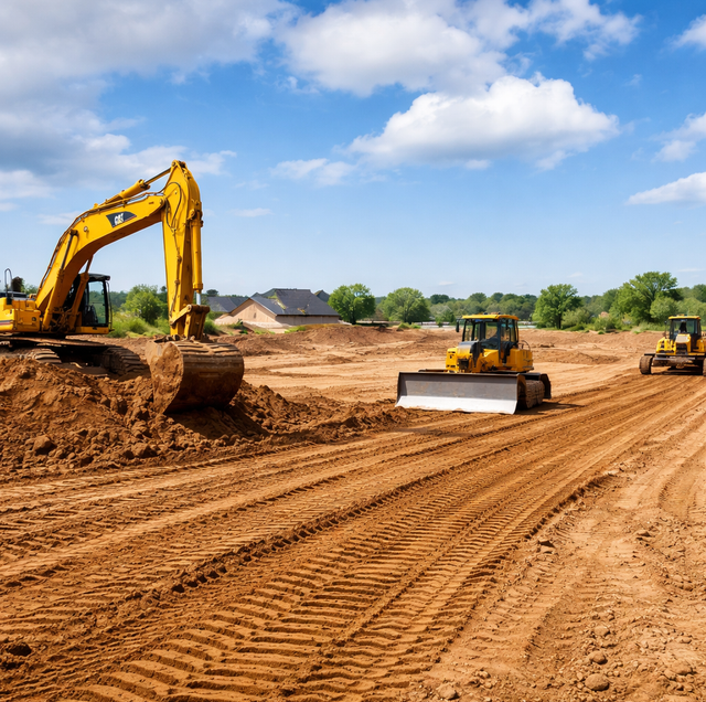 construction crew laser leveling raw dirt building pad