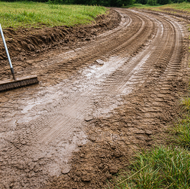 freshly graded land after rain with subtle ruts