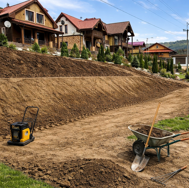 terraced hillside converted to flat stone patio