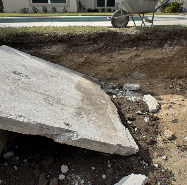 concrete pool shell debris filling excavation cavity
