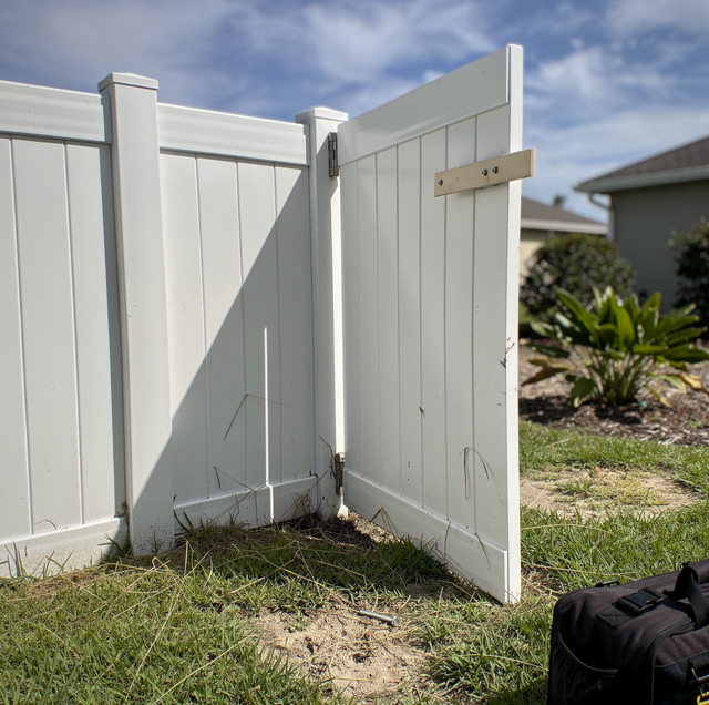 Backyard pool excavation beside intact wooden fence posts