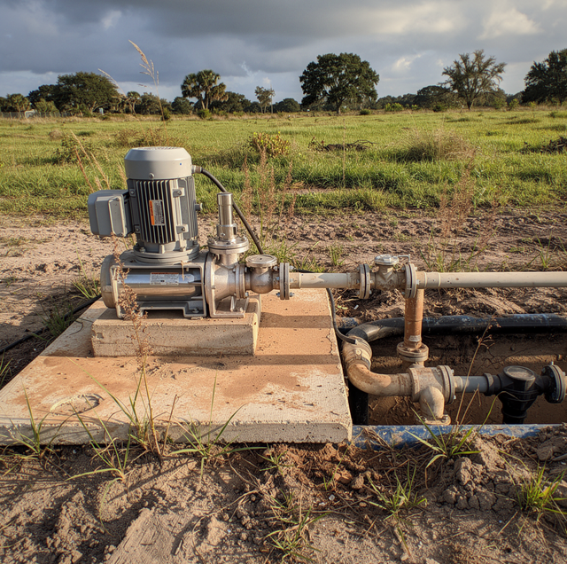 weathered farm irrigation pump with worn bearings