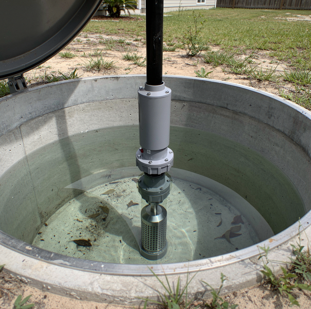 submerged foot valve in murky well water suction line