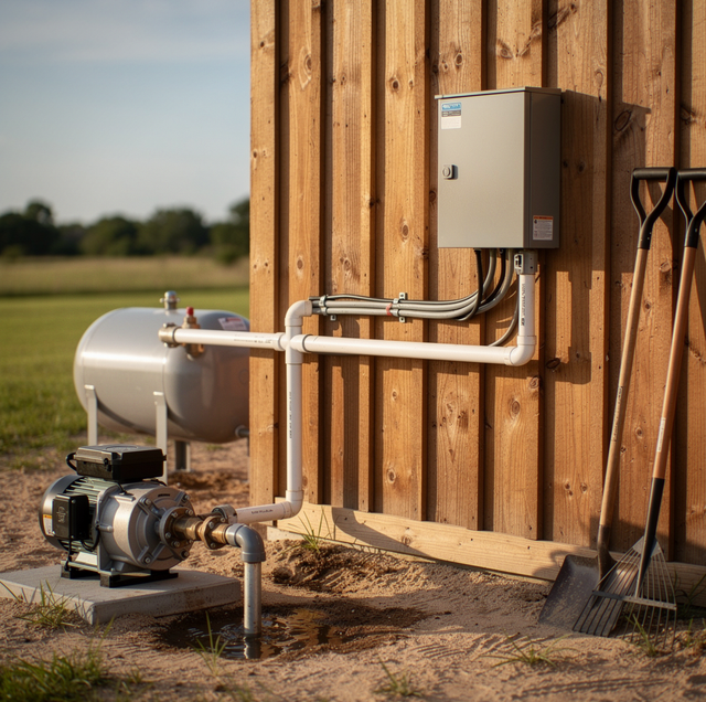 horse paddock irrigation pump running continuously at dusk