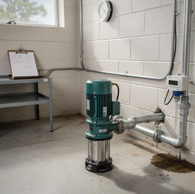 deep well turbine pump beside corroded karst rock