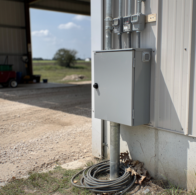 weathered irrigation pump mounted beside coin-sized meter