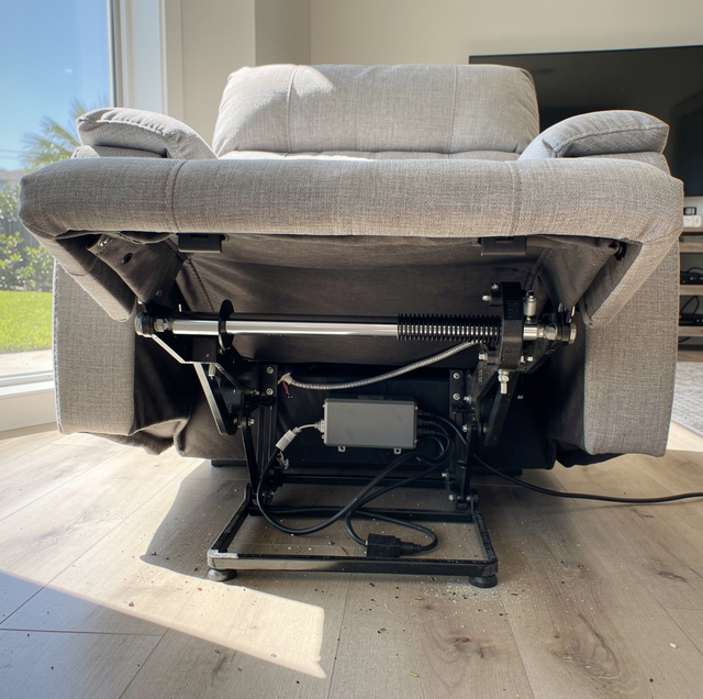 power recliner base showing internal motor and wiring