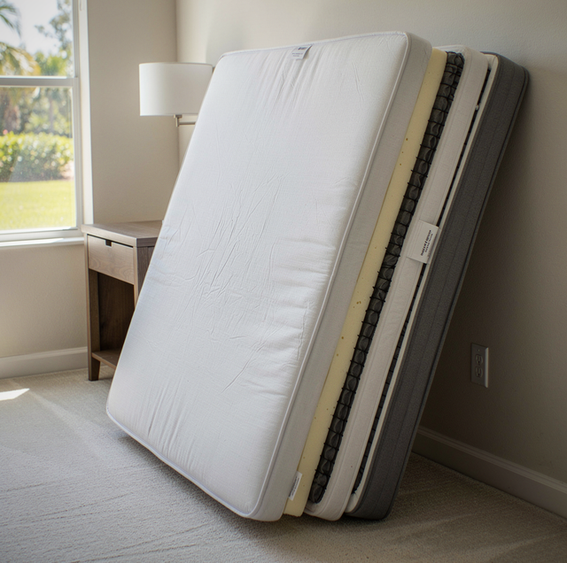 cross-section of layered mattress showing foam and steel coils