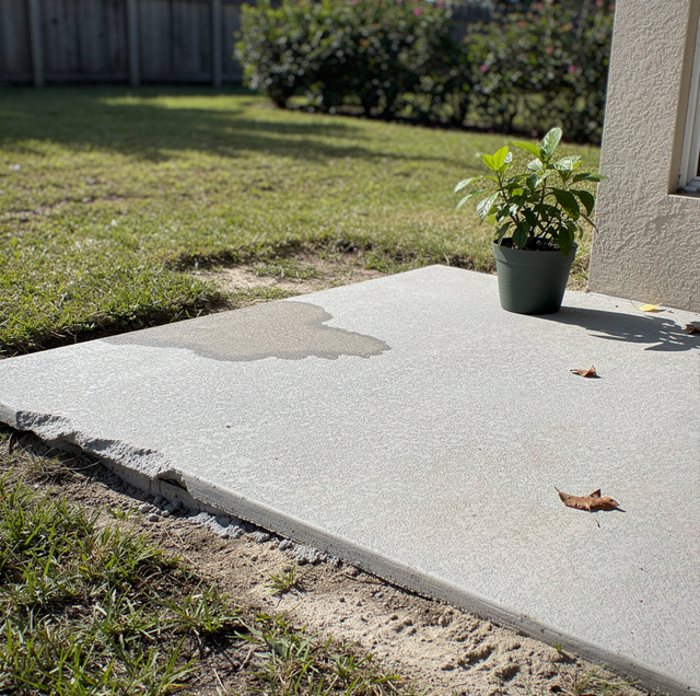 cracked patio slab surface pitted and discolored
