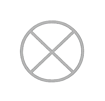 A neon sign depicting a circle with two intersecting diagonal lines and a vertical line, resembling a prohibition or no-symbol.