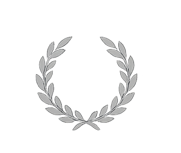A silver laurel wreath on a black background.