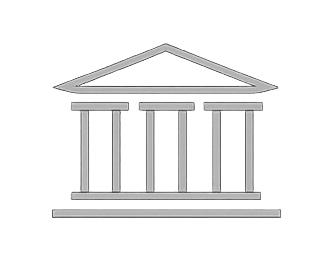 Icon of a classical building with a pediment, columns, and a base, representing a courthouse or government building.