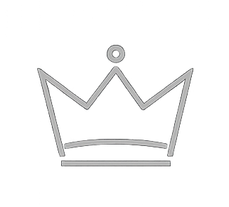Line drawing of a crown with three points and a circle at the top of the center point.