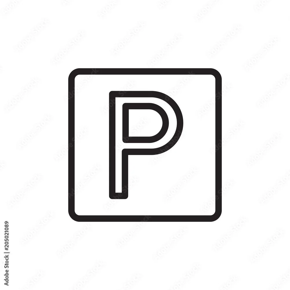 Black and white parking sign with a letter P inside a square.