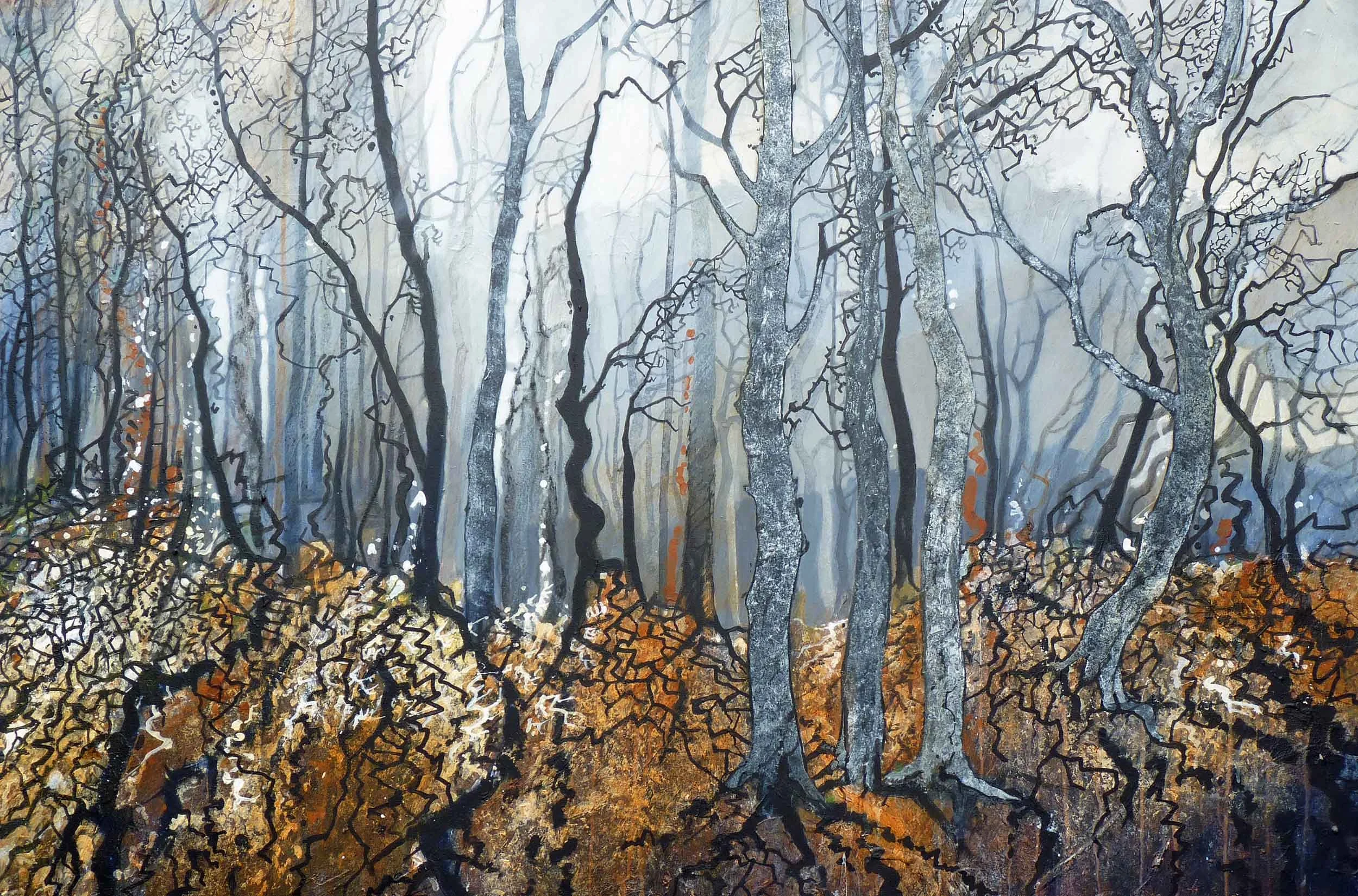 Fingle wood, Dartmoor. Acrylic on board 91 x 45cm