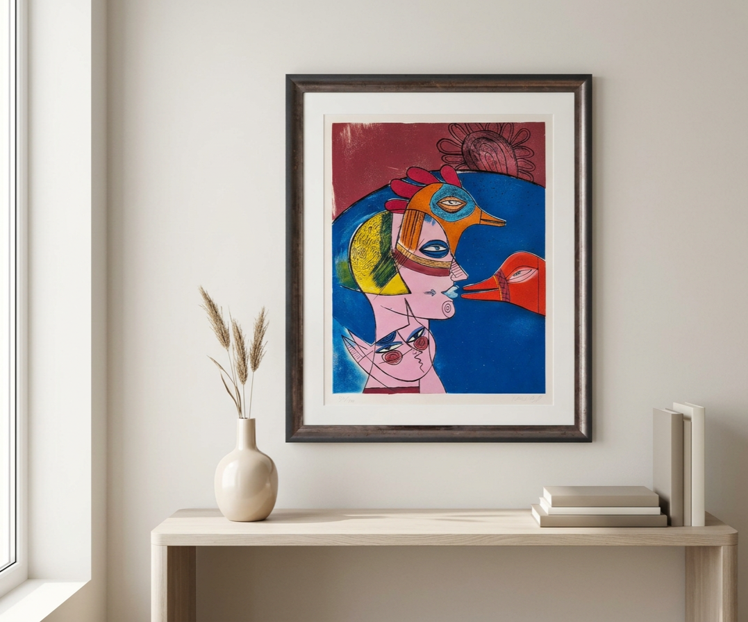 Corneille Femme et faune familière. Jeux entre chat et oiseaux (1978)