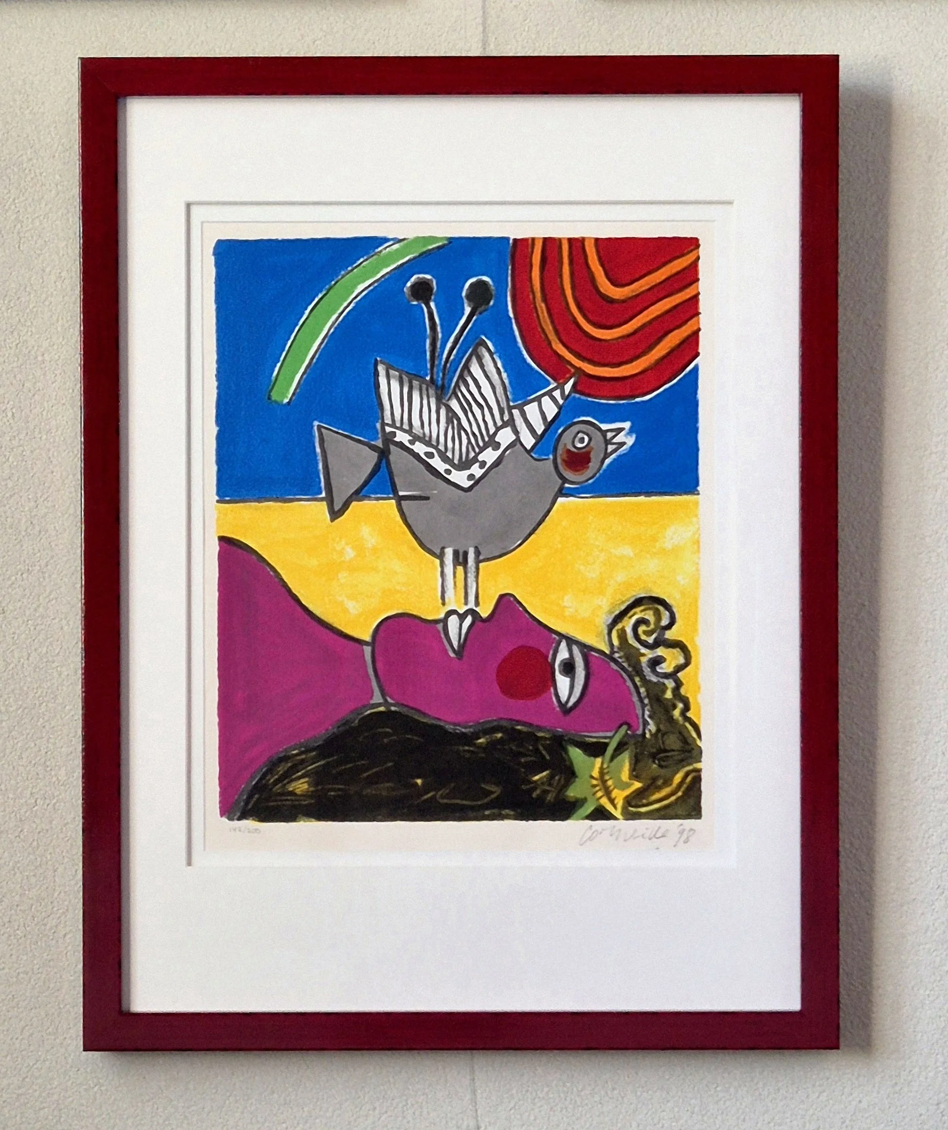 Corneille 'Femme et Oiseau' 1998 Fine Art trade gilt Framed Lithograph