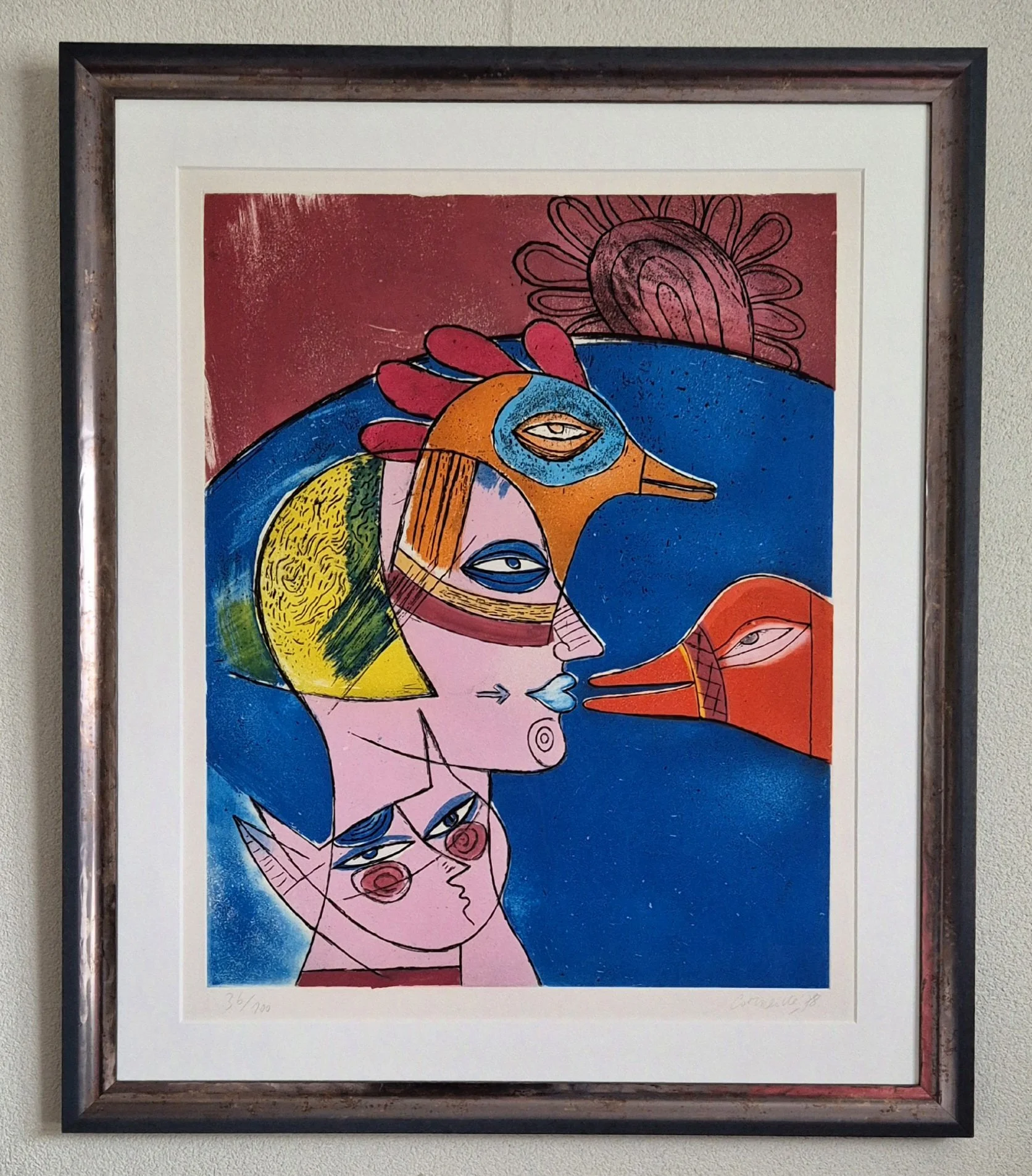 Corneille Femme et faune familière. Jeux entre chat et oiseaux (1978)