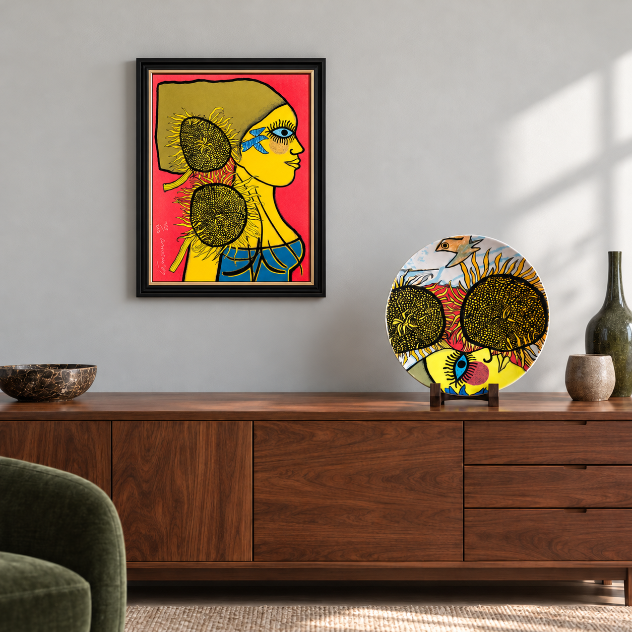 Verkleinde Corneille-litho boven het dressoir.png